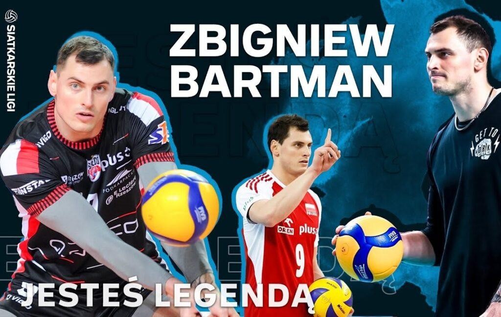 Zbigniew Bartman w trakcie meczu siatkówki, wykonujący potężny atak.